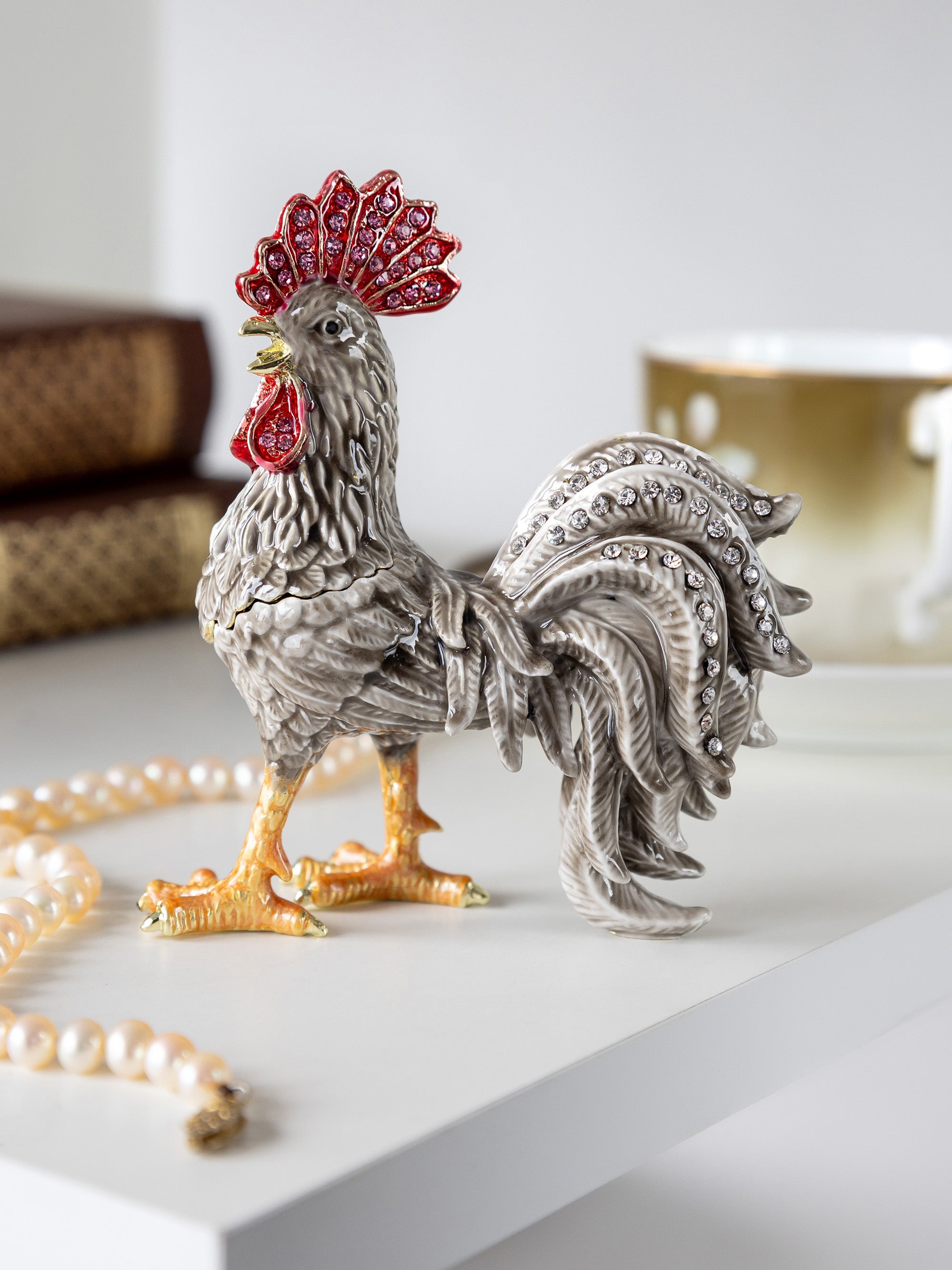 Gray Rooster Jewelry Trinket Box-1