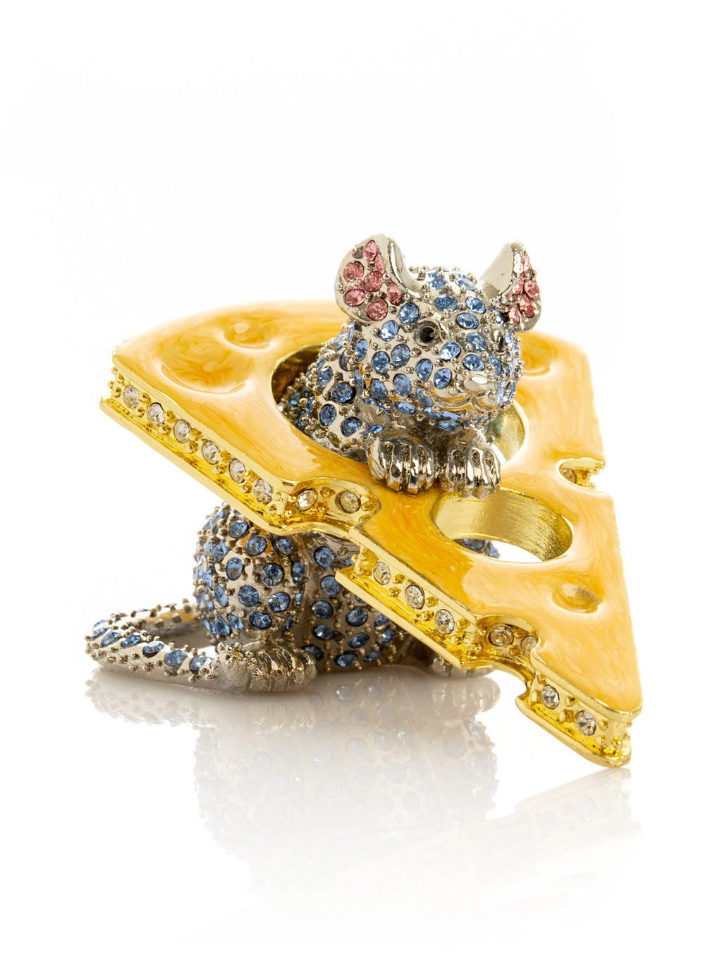 Sparkling Mouse Peeking from Yellow Cheese Trinket Box-0