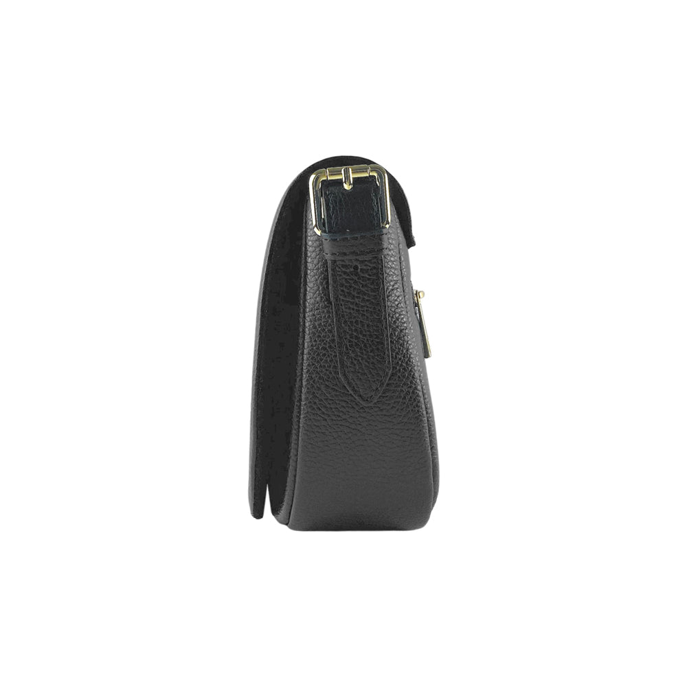 RB1002A | Made in Italy Genuine Leather Shoulder Bag with Removable Leather Shoulder Strap and Shiny Gold Metal Buckle Attachments - Black Color - Size: 26 x 20 x 10 cm.-2