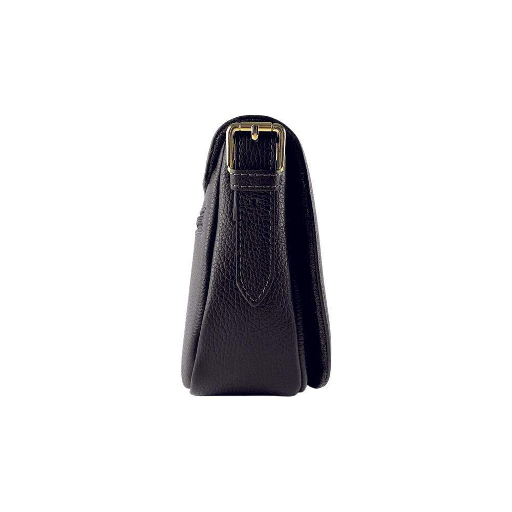RB1002A | Made in Italy Genuine Leather Shoulder Bag with Removable Leather Shoulder Strap and Shiny Gold Metal Buckle Attachments - Black Color - Size: 26 x 20 x 10 cm.-3