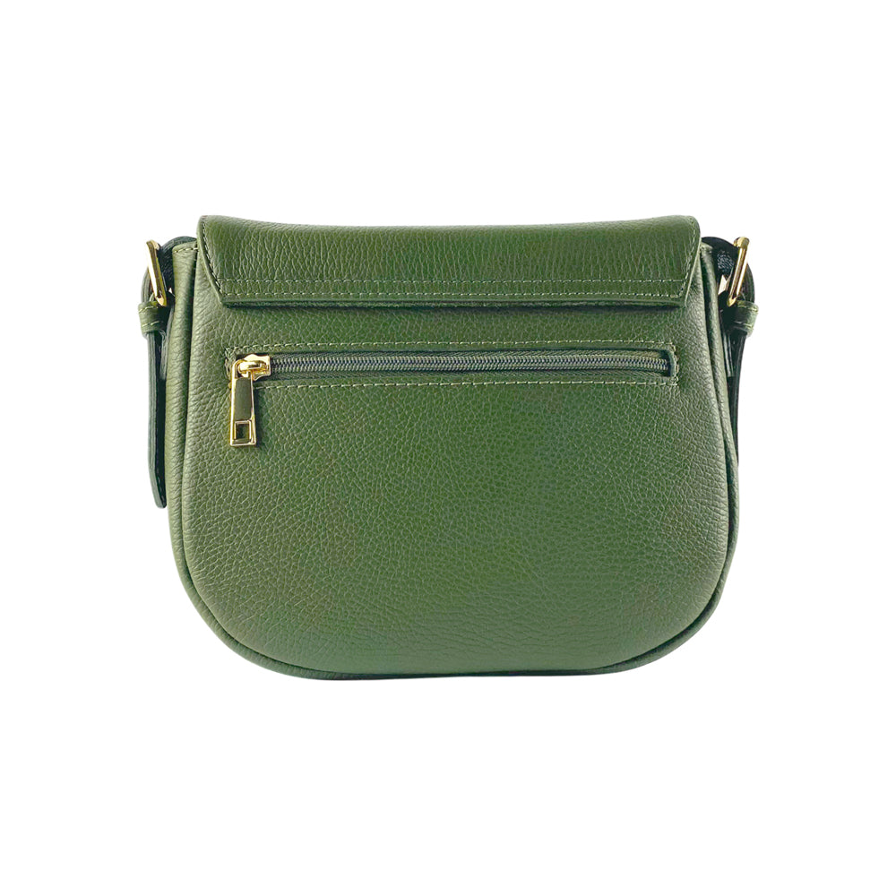 RB1002E | Made in Italy Genuine Leather Shoulder Bag with Removable Leather Shoulder Strap and Shiny Gold Metal Buckle Attachments - Green Color - Size: 26 x 20 x 10 cm.-1