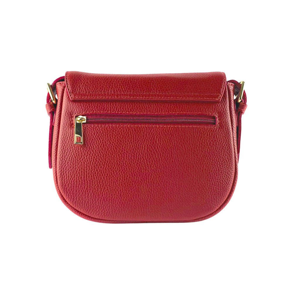 RB1002V | Made in Italy Genuine Leather Shoulder Bag with Removable Leather Shoulder Strap and Shiny Gold Metal Buckle Attachments - Red Color - Size: 26 x 20 x 10 cm.-1