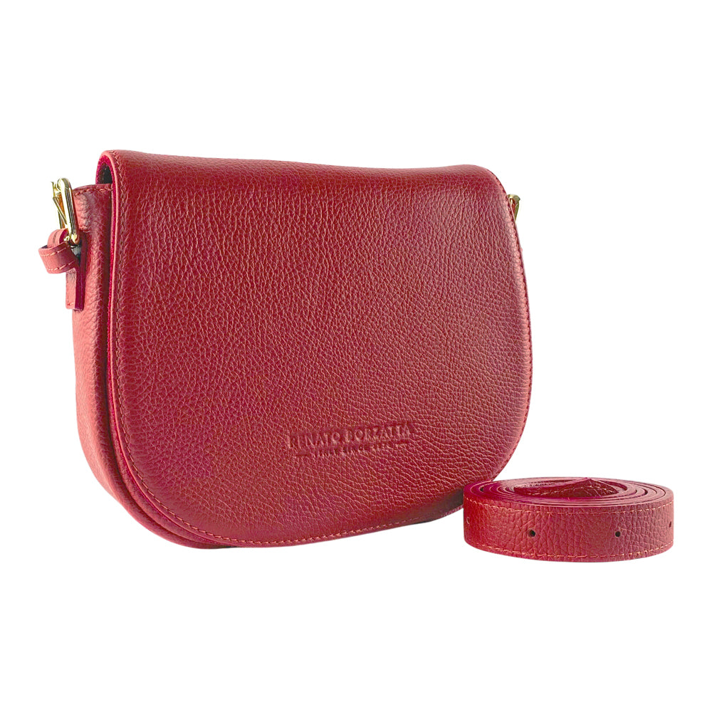 RB1002V | Made in Italy Genuine Leather Shoulder Bag with Removable Leather Shoulder Strap and Shiny Gold Metal Buckle Attachments - Red Color - Size: 26 x 20 x 10 cm.-0