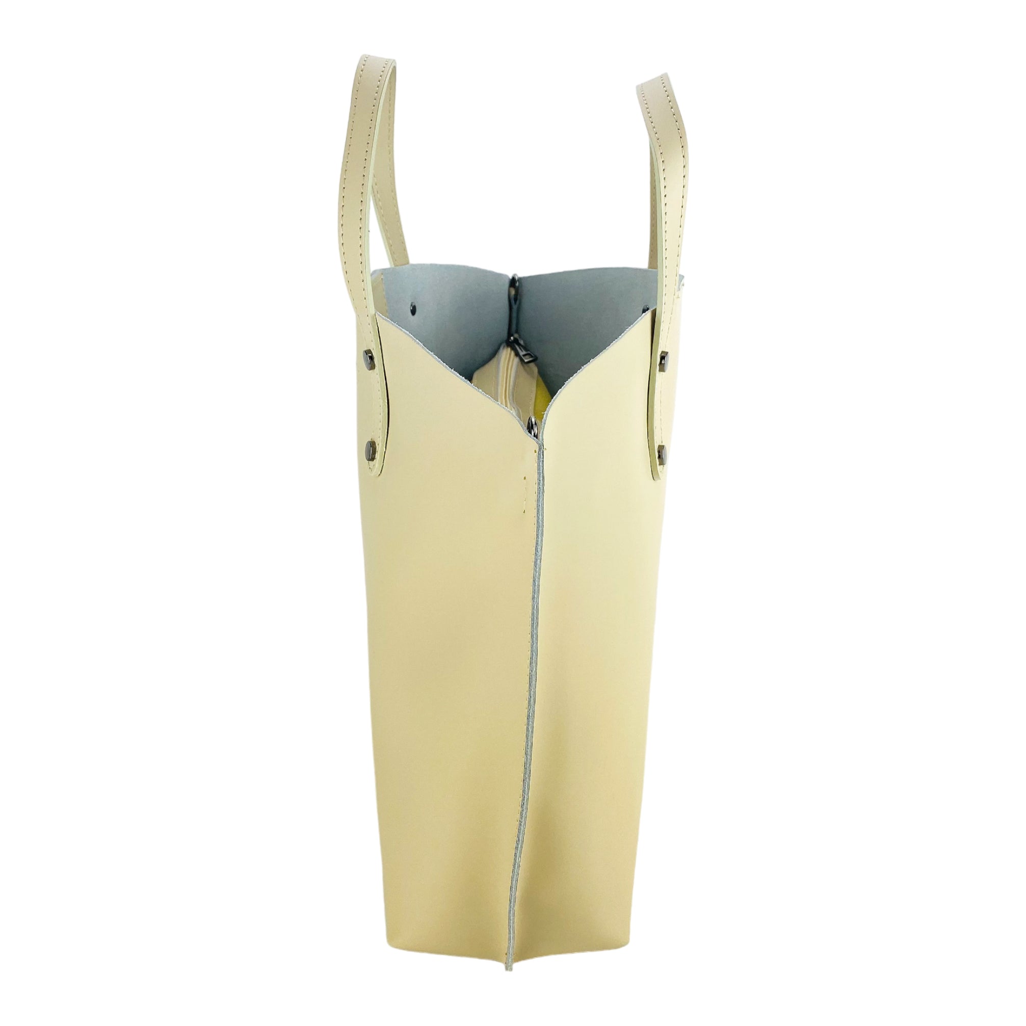 RB1024AL | Women's Hand Bag in Genuine Leather Made in Italy with removable shoulder strap. Large removable internal bag. Polished Gunmetal Accessories - Beige color - Dimensions: cm 48x31x11-3