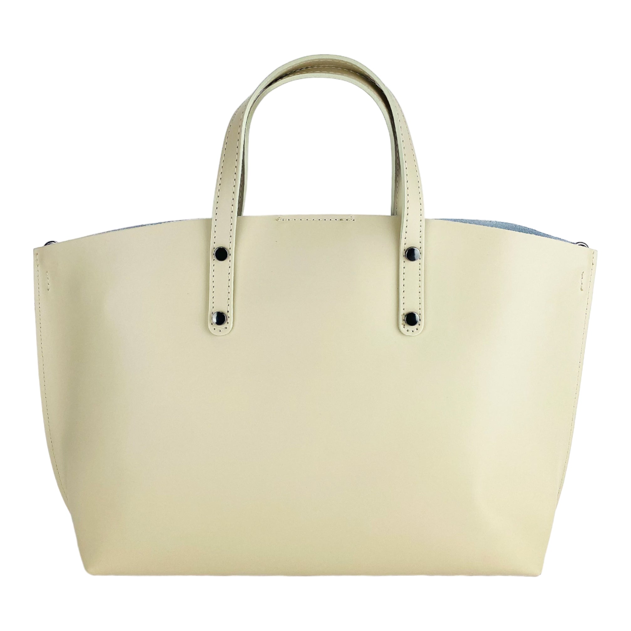 RB1024AL | Women's Hand Bag in Genuine Leather Made in Italy with removable shoulder strap. Large removable internal bag. Polished Gunmetal Accessories - Beige color - Dimensions: cm 48x31x11-4