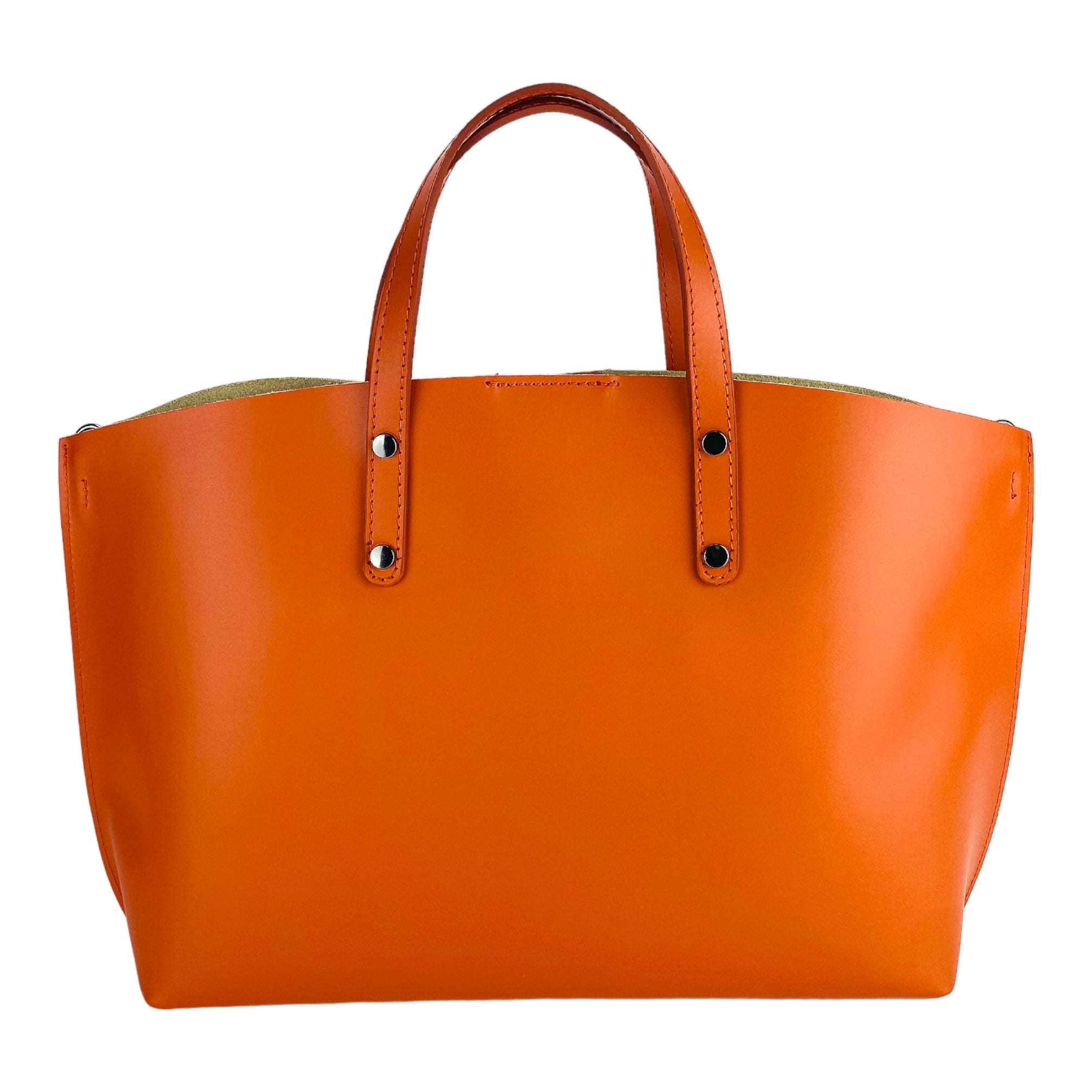 RB1024AM | Women's Made in Italy Genuine Leather Hand Bag with removable shoulder strap. Large removable internal bag. Polished Gunmetal Accessories - Paprika color - Dimensions: cm 48x31x11-4