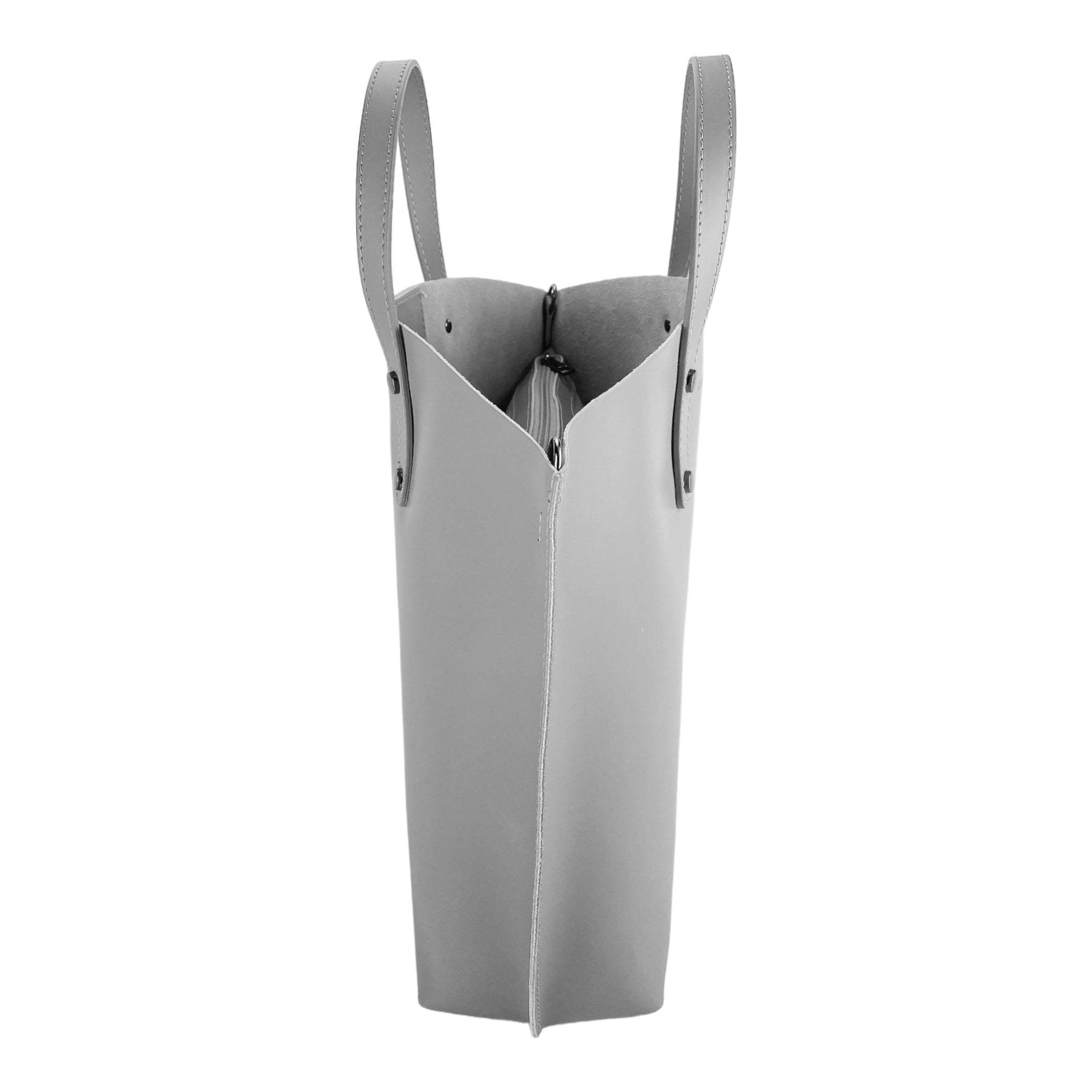 RB1024F | Women's Hand Bag in Genuine Leather Made in Italy with removable shoulder strap. Large removable internal bag. Polished Gunmetal Accessories - Grey color - Dimensions: cm 48x31x11-3