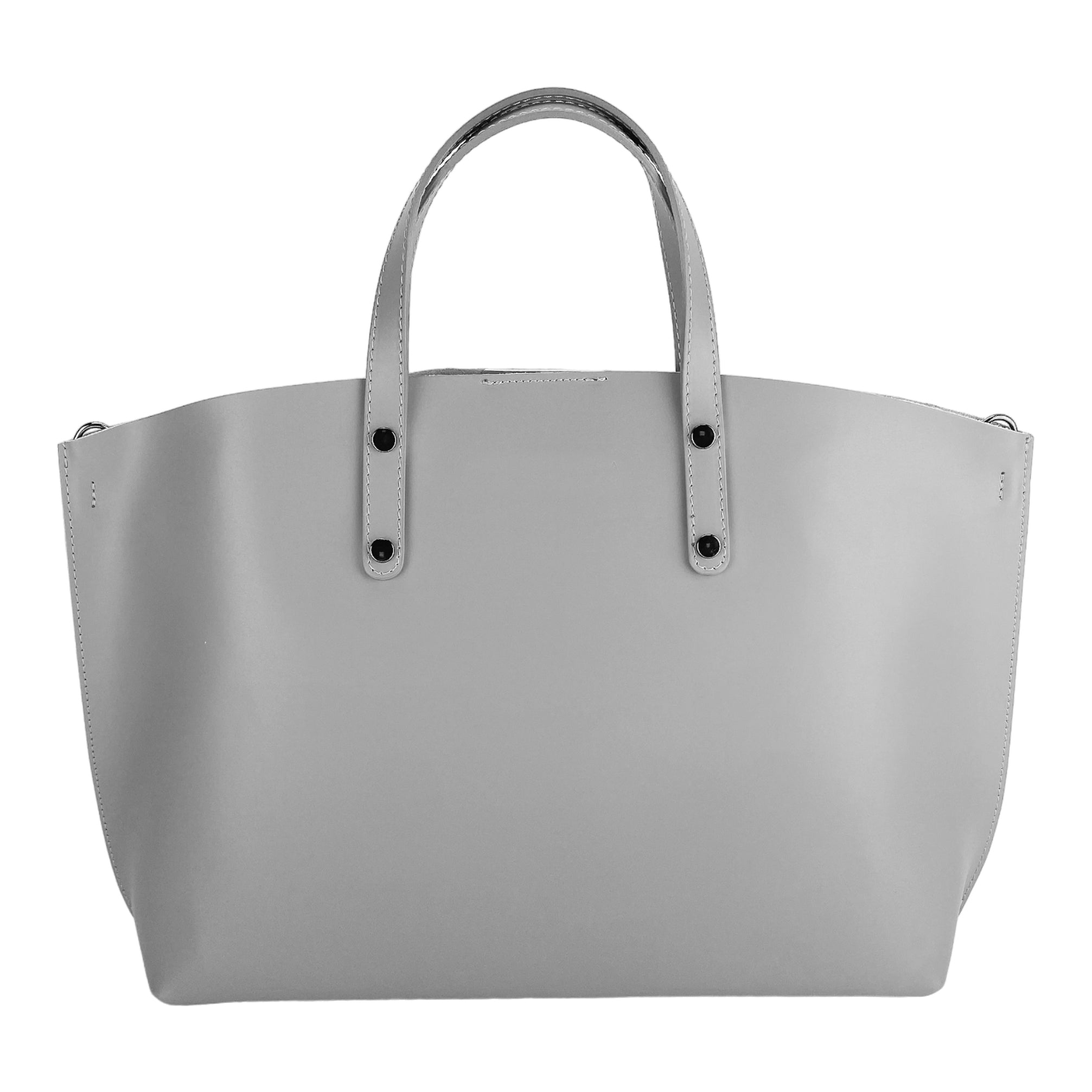 RB1024F | Women's Hand Bag in Genuine Leather Made in Italy with removable shoulder strap. Large removable internal bag. Polished Gunmetal Accessories - Grey color - Dimensions: cm 48x31x11-4