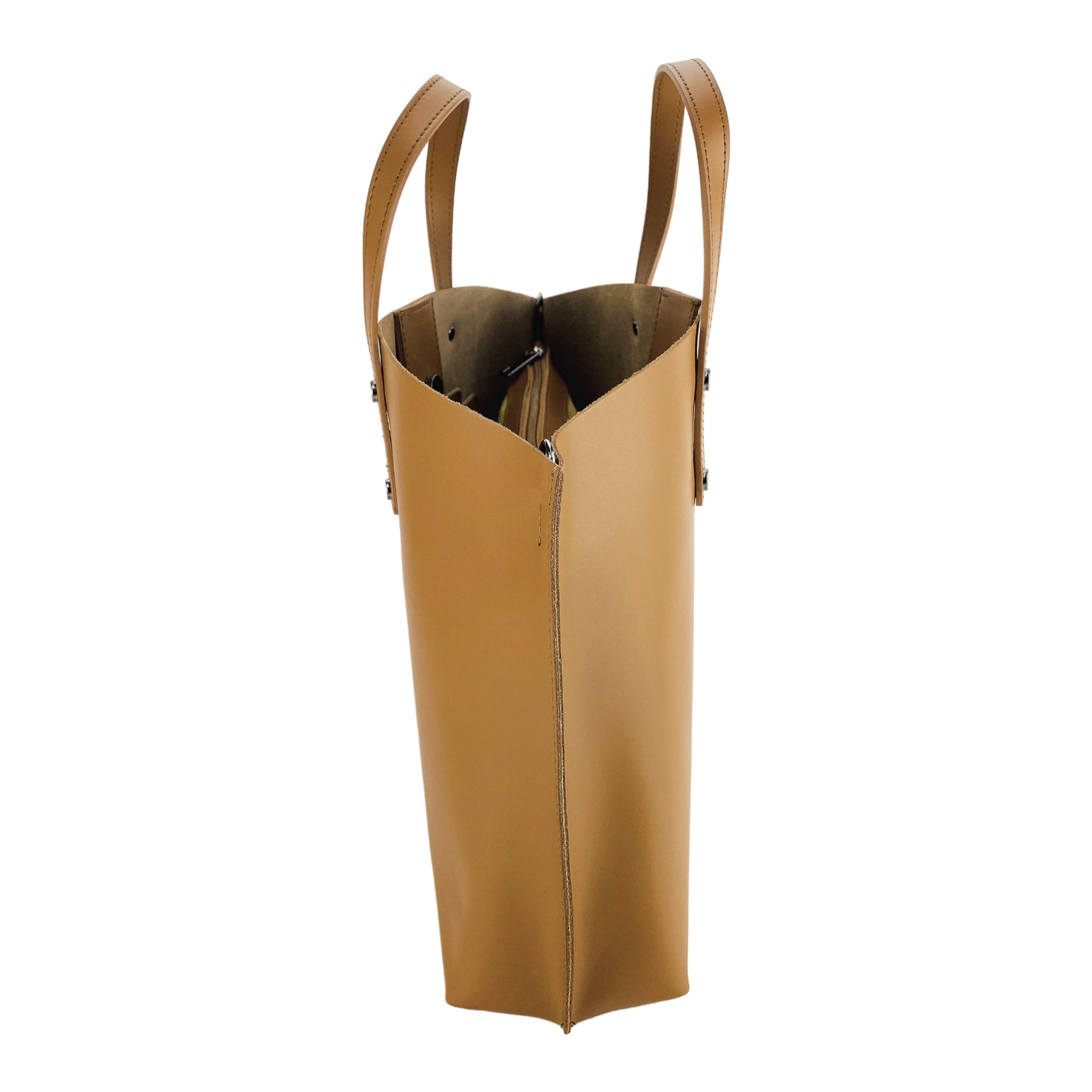 RB1024S | Women's Hand Bag in Genuine Leather Made in Italy with removable shoulder strap. Large removable internal bag. Polished Gunmetal Accessories - Cognac Color - Dimensions: cm 48x31x11-3