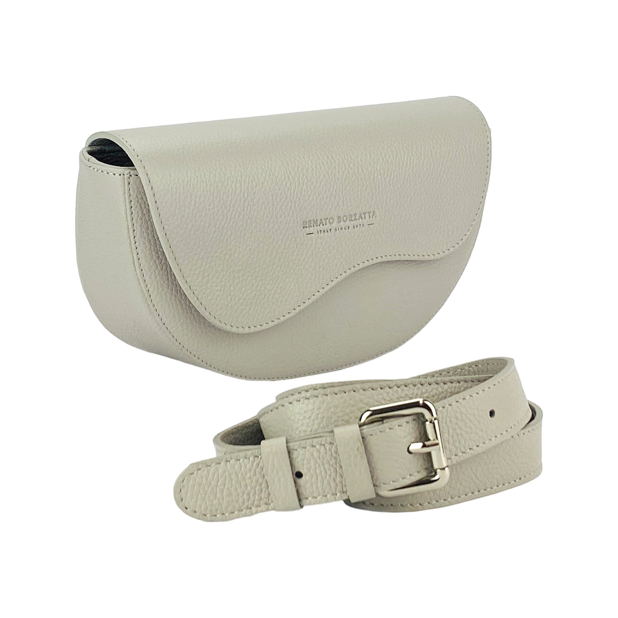 RB1027BO | Women's Rounded Bandolier Bag in Genuine Leather Made in Italy. Removable and adjustable leather shoulder strap. Polished Nickel hardware - Ice color - Dimensions: 25 x 15 x 9 cm.-0