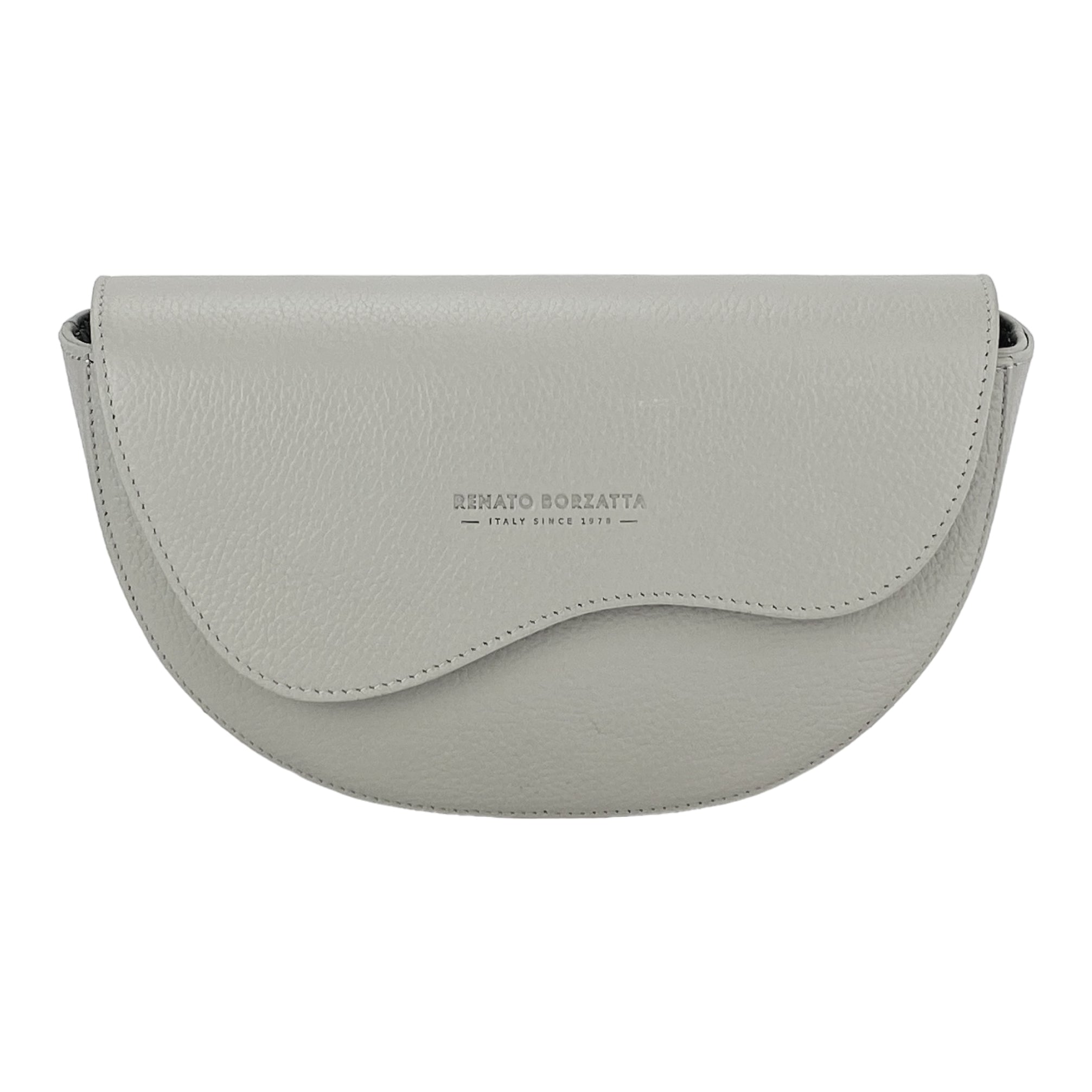 RB1027BO | Women's Rounded Bandolier Bag in Genuine Leather Made in Italy. Removable and adjustable leather shoulder strap. Polished Nickel hardware - Ice color - Dimensions: 25 x 15 x 9 cm.-1