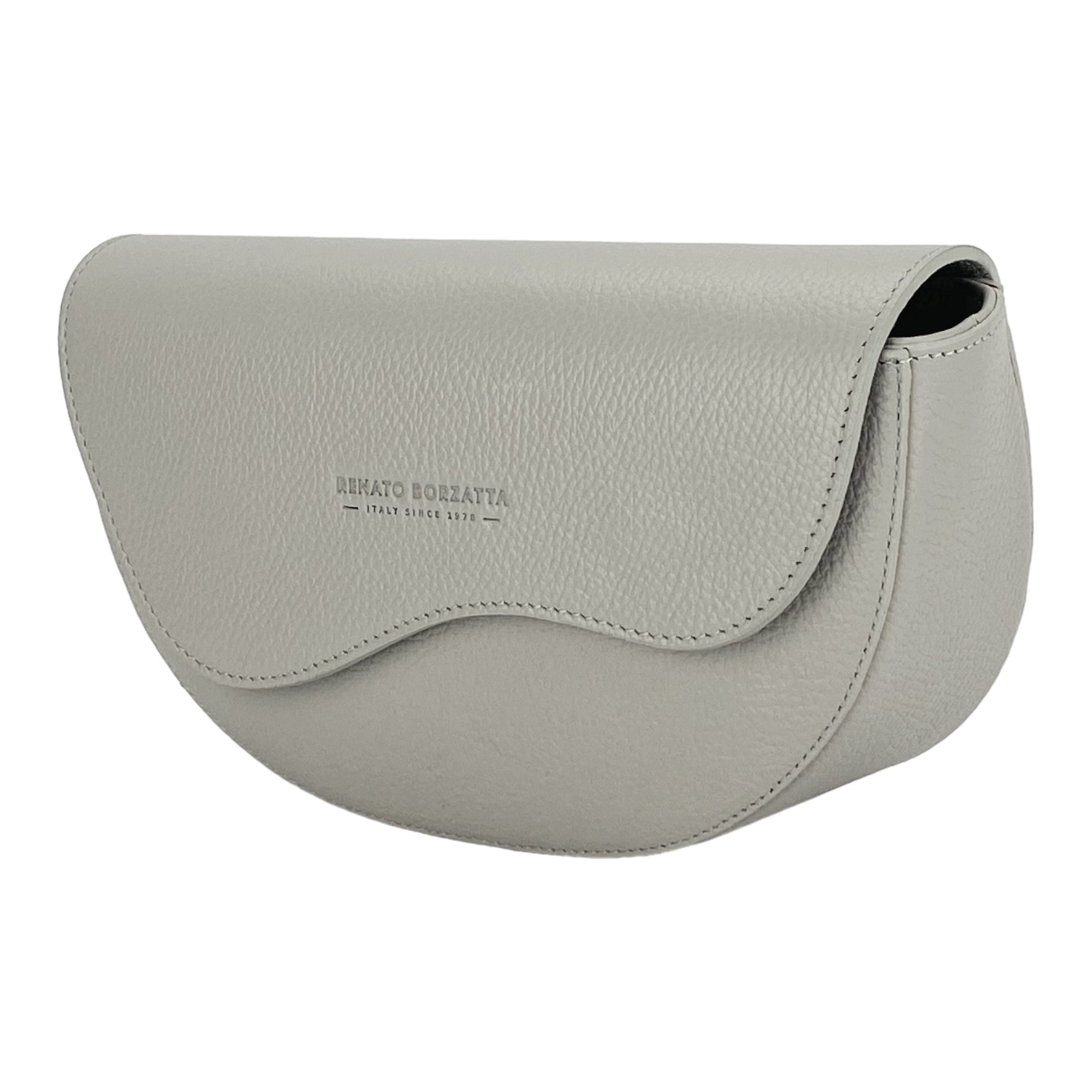 RB1027BO | Women's Rounded Bandolier Bag in Genuine Leather Made in Italy. Removable and adjustable leather shoulder strap. Polished Nickel hardware - Ice color - Dimensions: 25 x 15 x 9 cm.-2