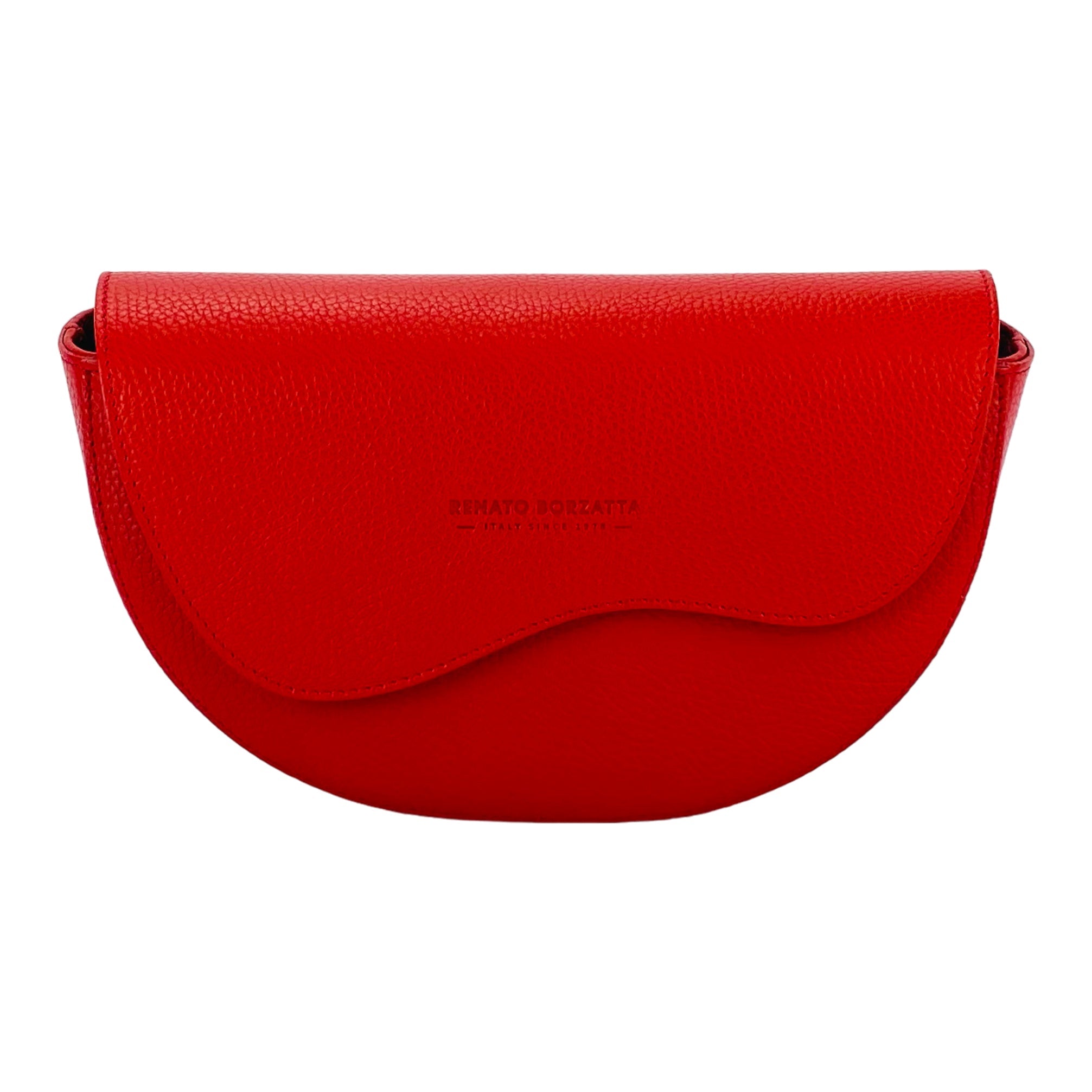 RB1027V | Women's Rounded Bandolier Bag in Genuine Leather Made in Italy. Removable and adjustable leather shoulder strap. Shiny Nickel hardware - Red color - Dimensions: 25 x 15 x 9 cm.-1