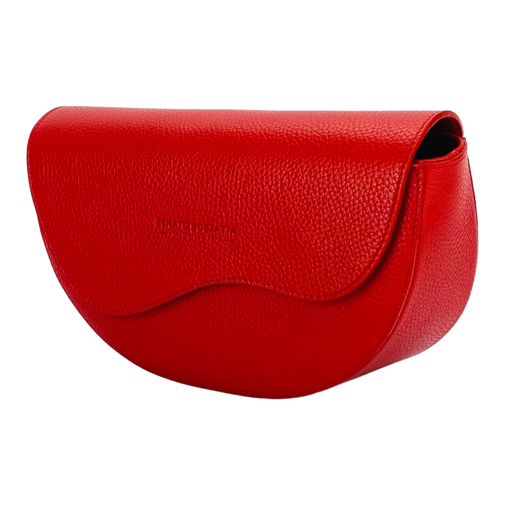 RB1027V | Women's Rounded Bandolier Bag in Genuine Leather Made in Italy. Removable and adjustable leather shoulder strap. Shiny Nickel hardware - Red color - Dimensions: 25 x 15 x 9 cm.-2