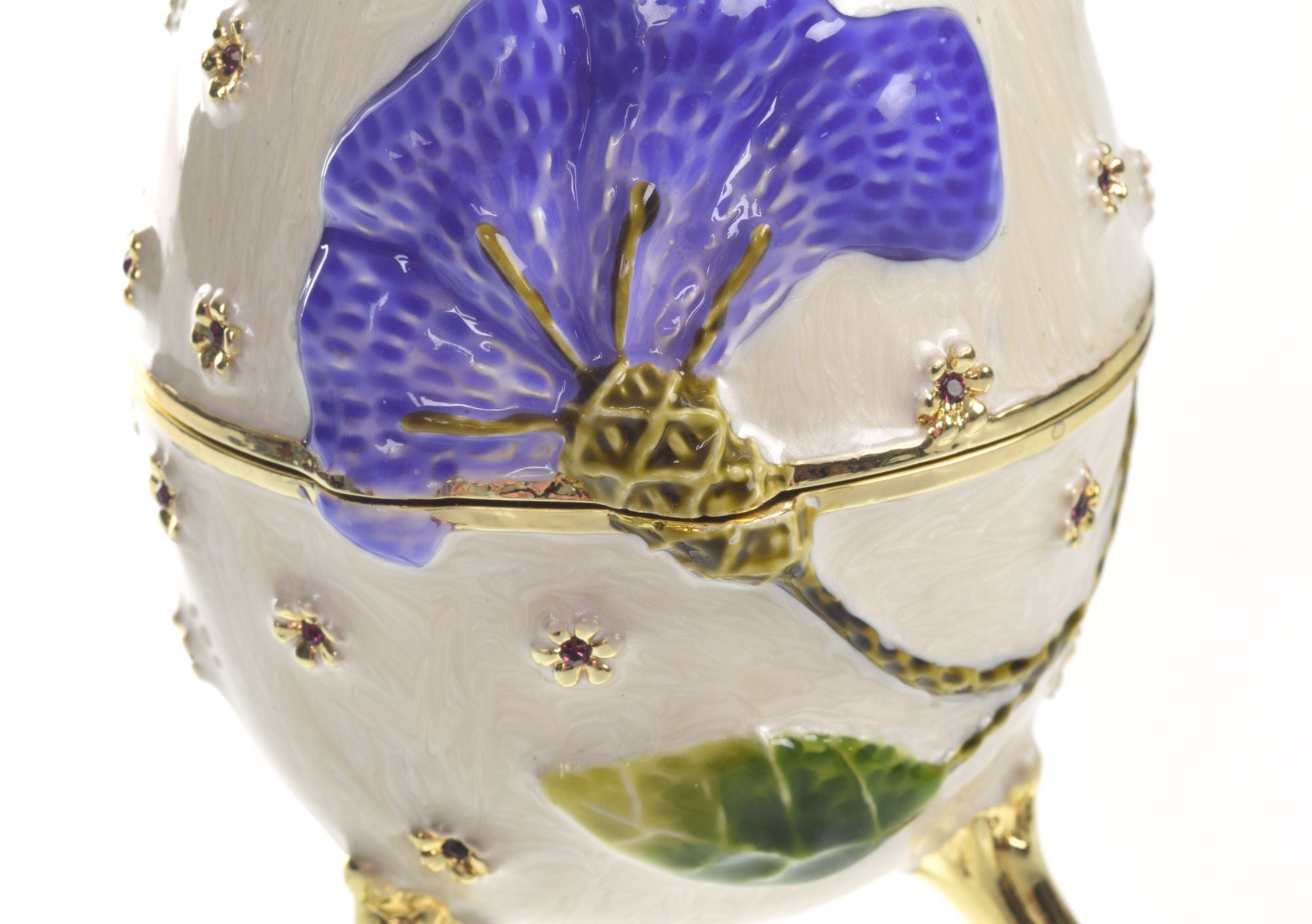 White with Blue flower Music box Fur Elise by Beethoven Faberge Egg-4