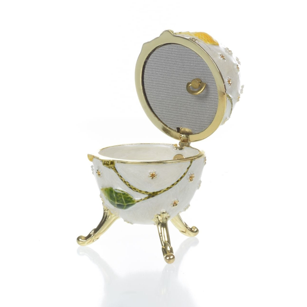 White with Yellow flower Music box Fur Elise by Beethoven Faberge Egg-1