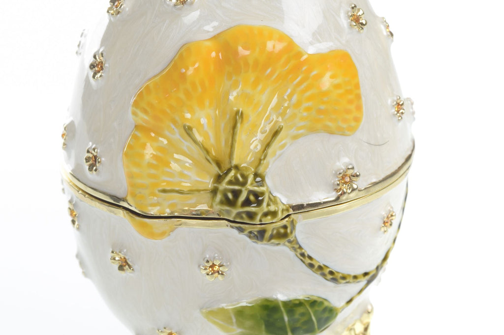 White with Yellow flower Music box Fur Elise by Beethoven Faberge Egg-2