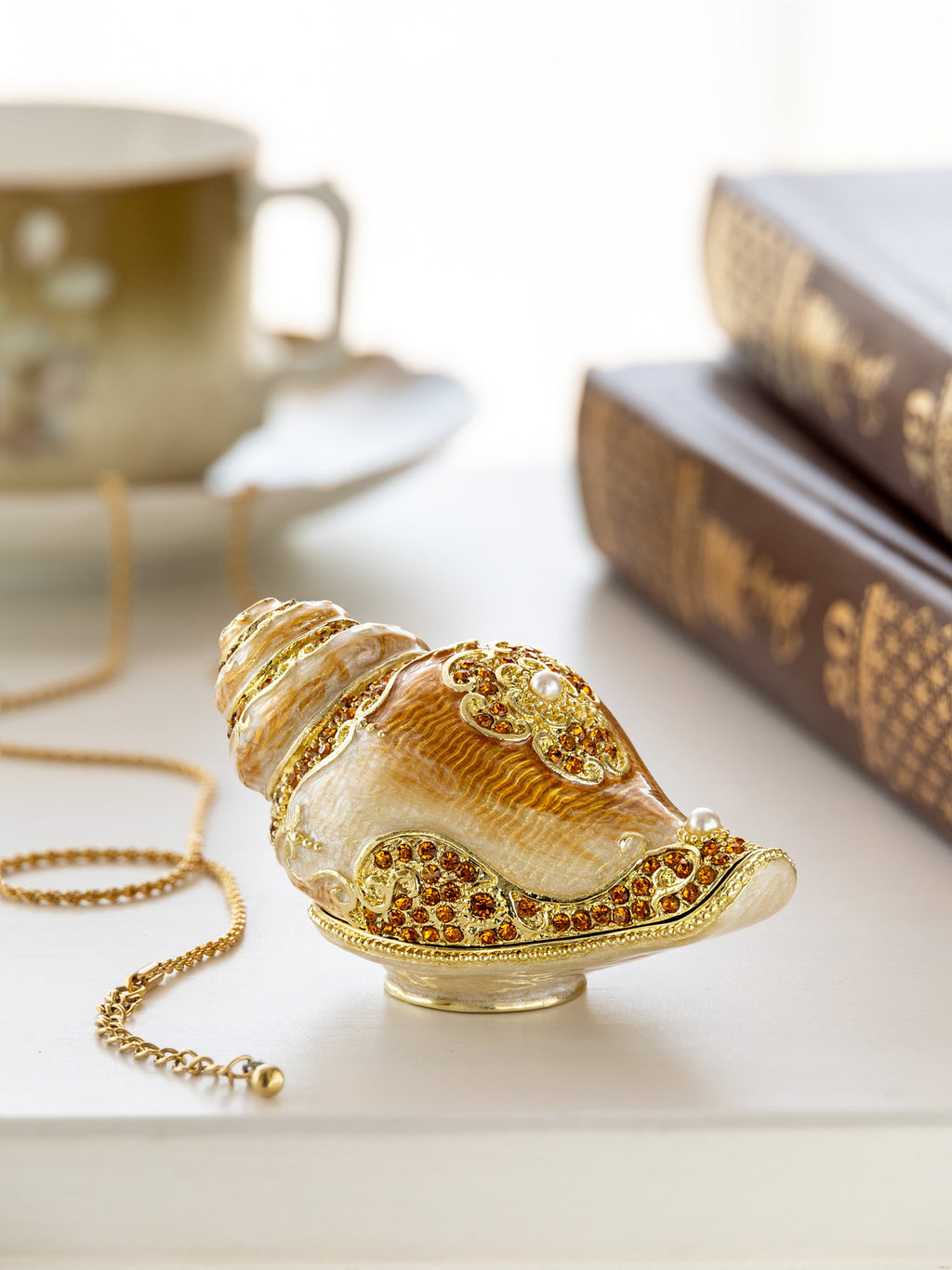 Elegant Gold & Crystal Seashell Trinket Box-1