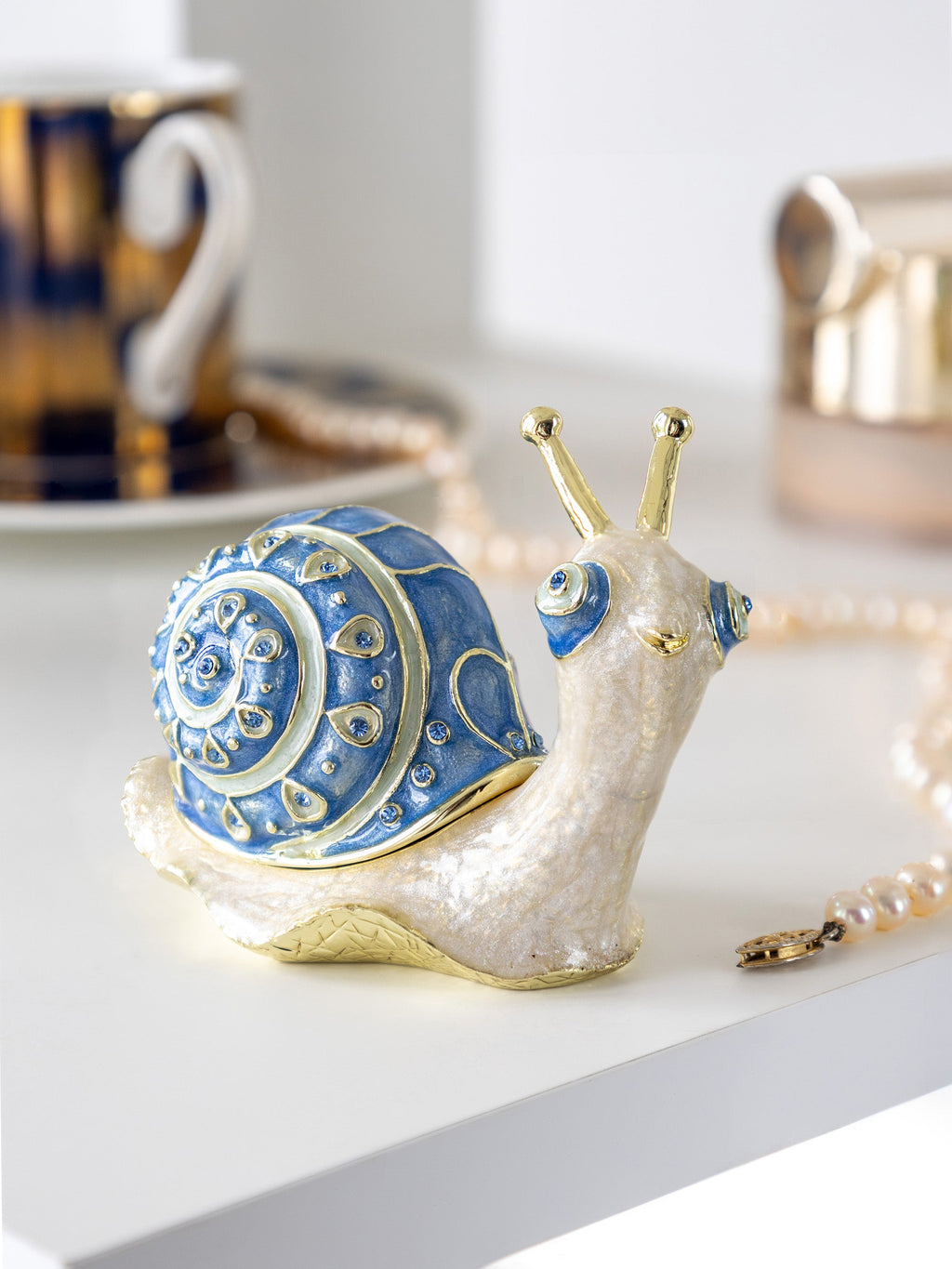 Gold & Blue Jeweled Snail Trinket Box-1