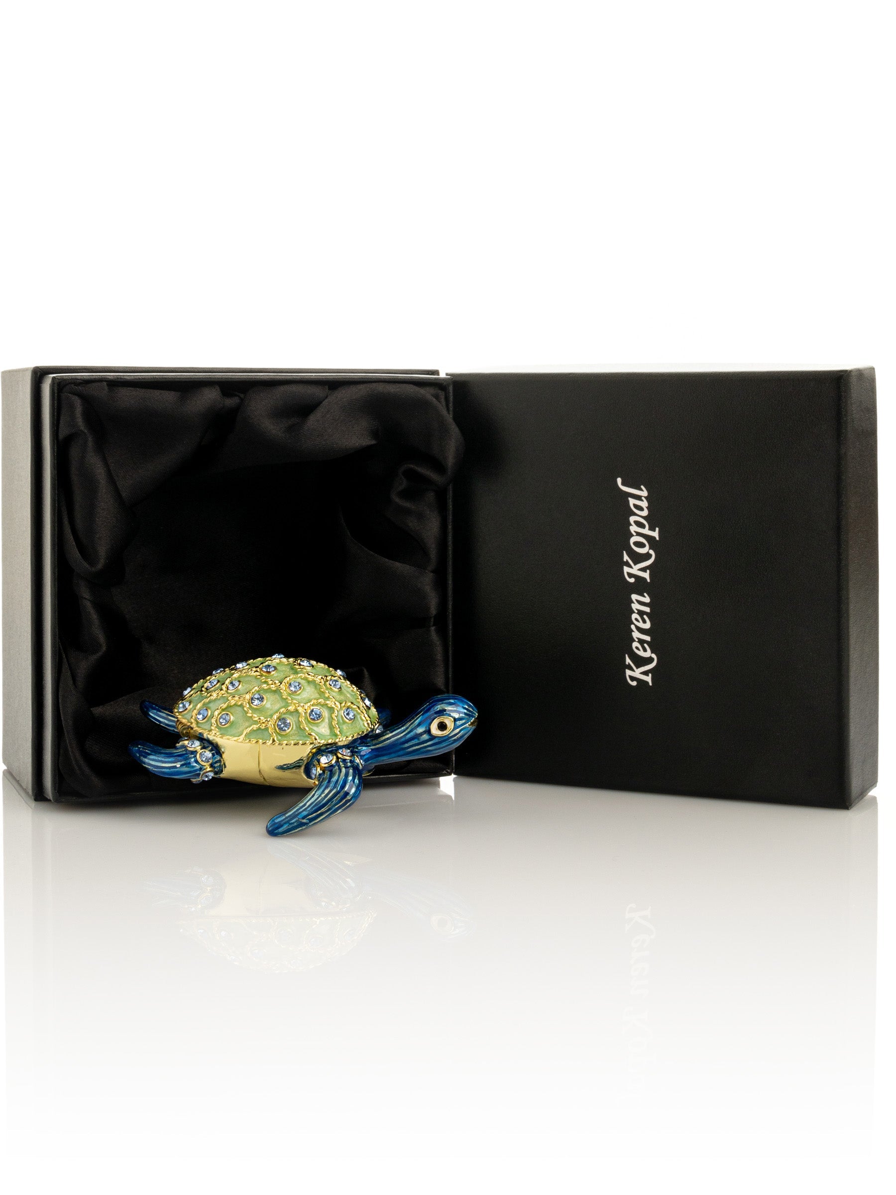 Golden Shell Blue Turtle Trinket Box-2