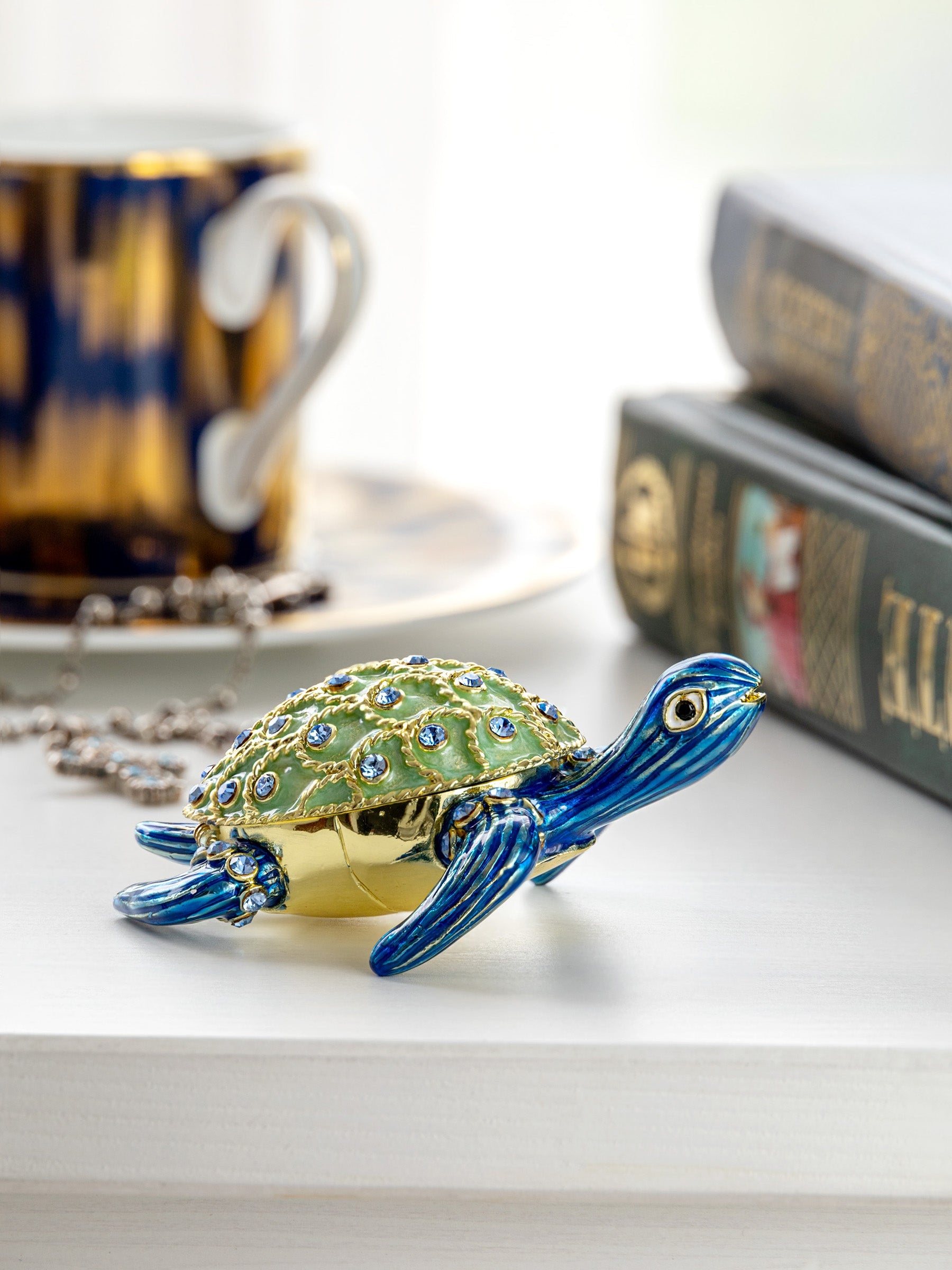 Golden Shell Blue Turtle Trinket Box-4