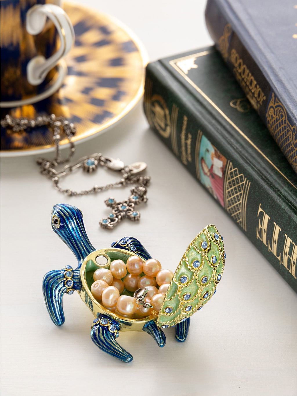 Golden Shell Blue Turtle Trinket Box-1