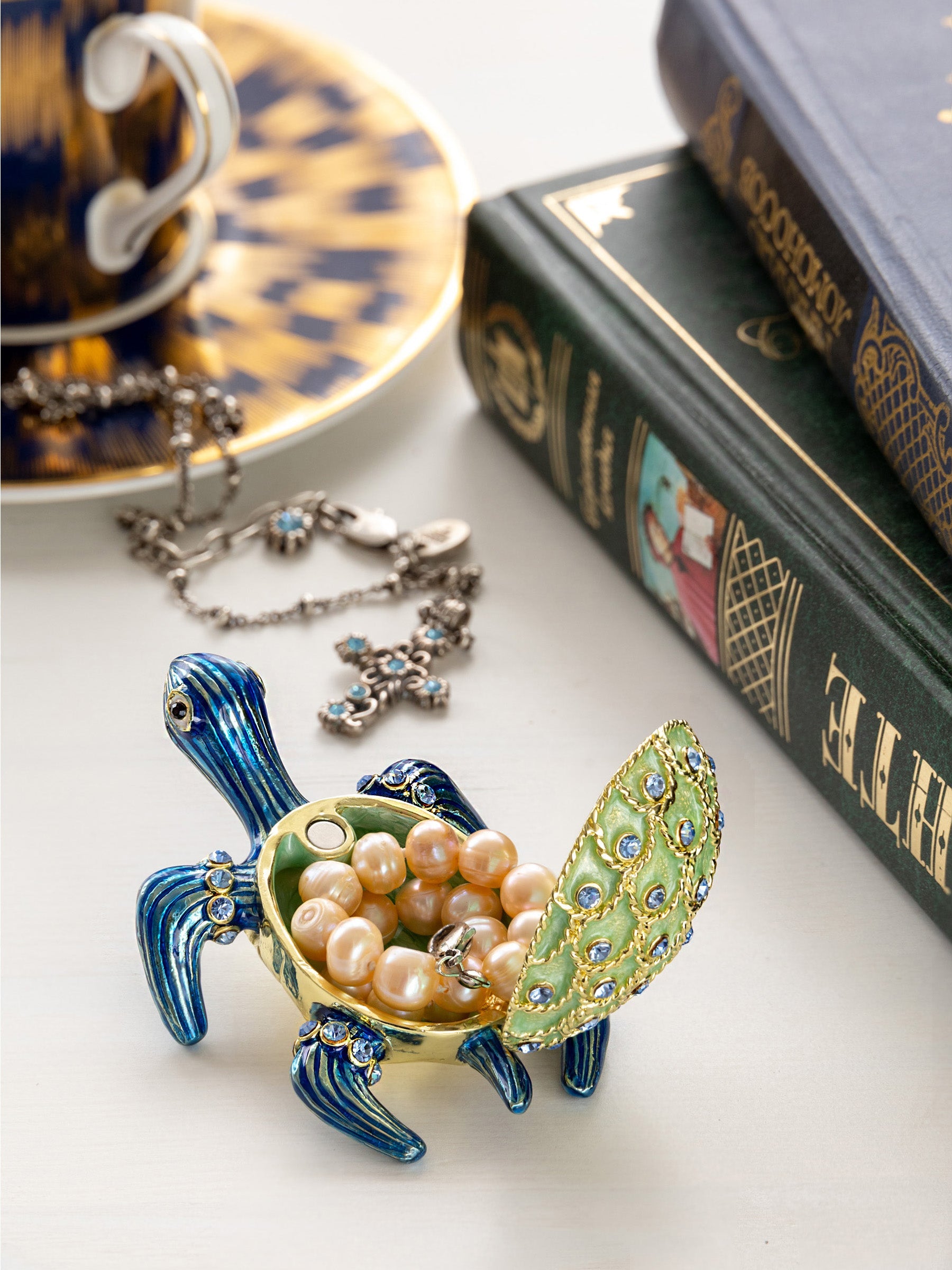 Golden Shell Blue Turtle Trinket Box-1