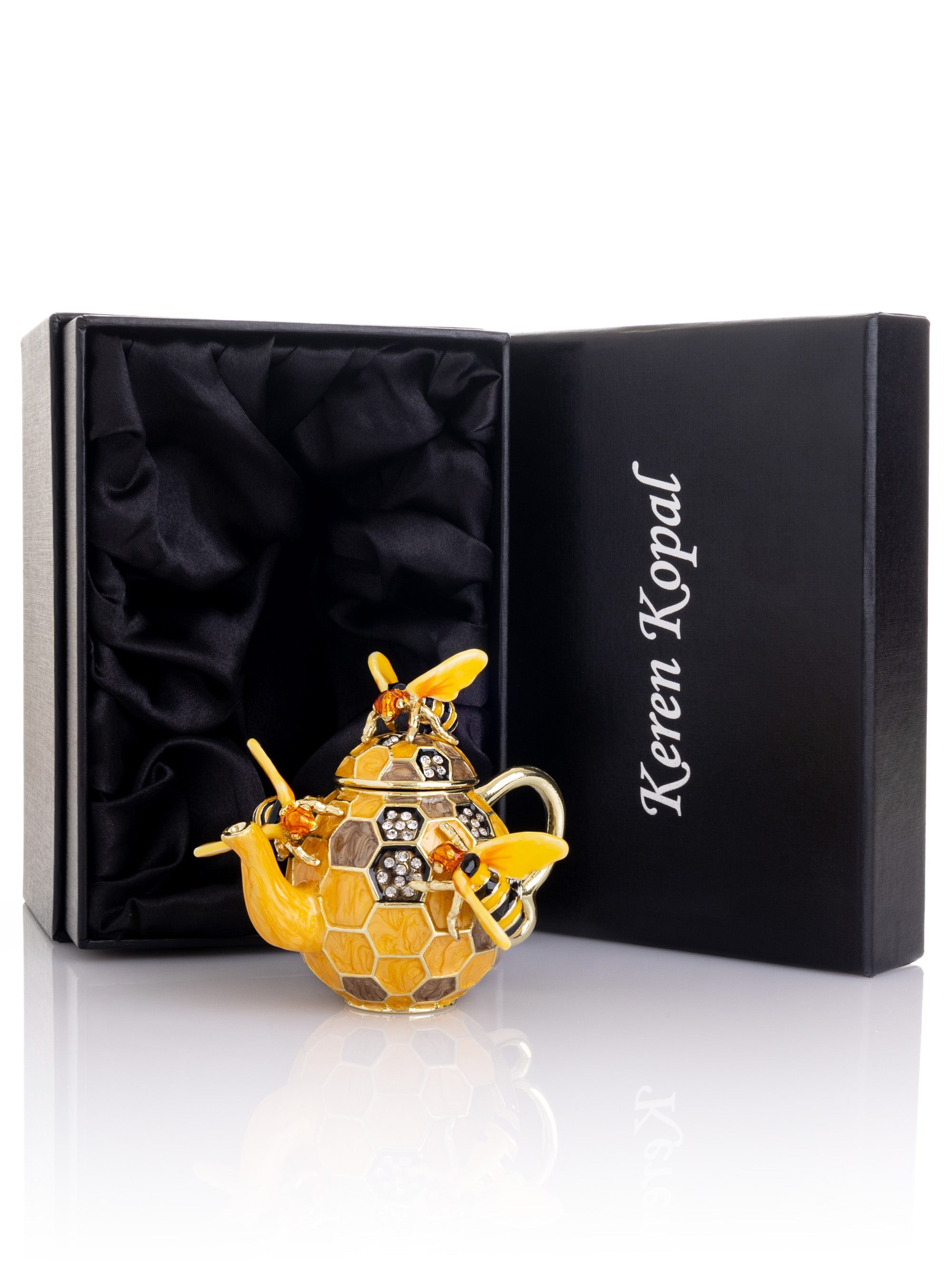 Bee & Honeycomb Teapot Trinket Box by Keren Kopal-4