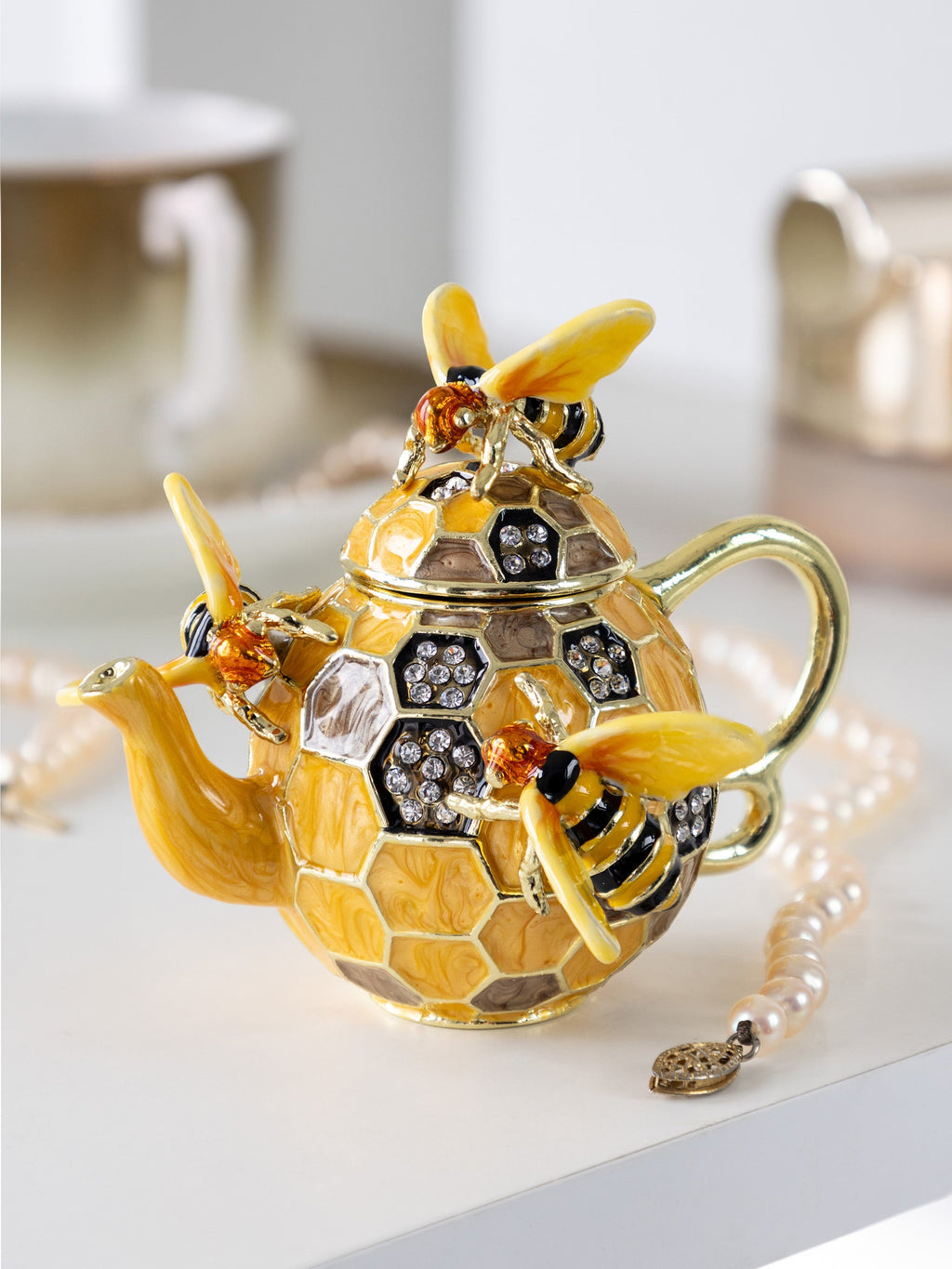 Bee & Honeycomb Teapot Trinket Box by Keren Kopal-1