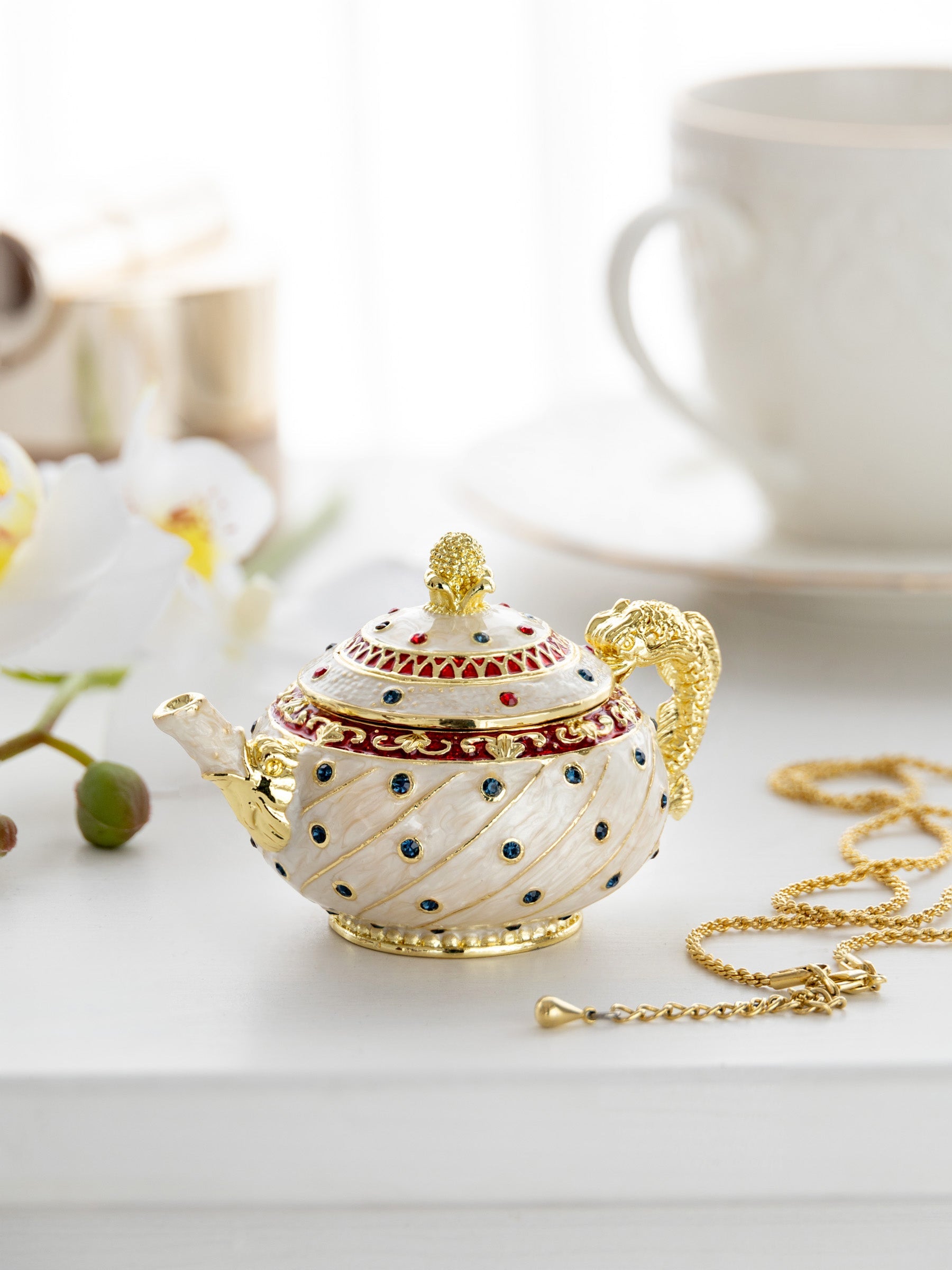 White with Colorful Dots Teapot-4